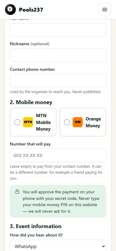 Registration form